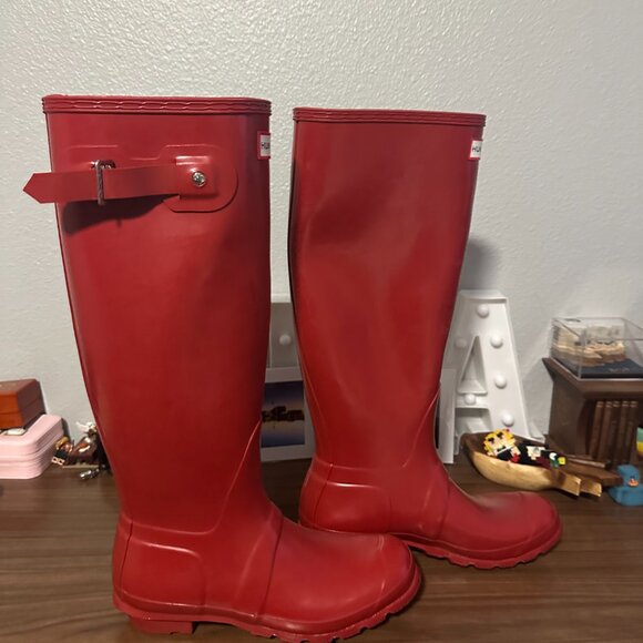 Hunter Original Tall Gloss Women's Rain Boots - Military Red, US 8 - Picture 4 of 5